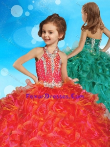Popular Halter Top Lovely Girl Pageant Dress with Beading and Ruffles