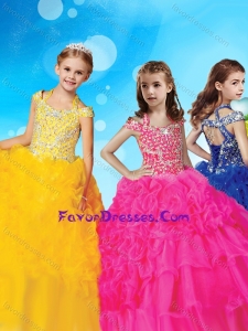 Sophisticated Halter Top Cap Sleeves Lovely Girl Pageant Dress with Beading and Ruffles