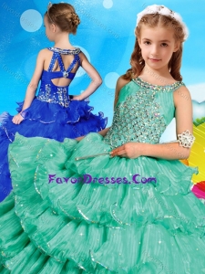 Wonderful Beaded and Ruffled Layers Little Girl Pageant Dress with Criss Cross