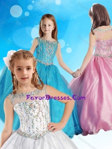 Beautiful See Through Beaded Bodice Lovely Girl Pageant Dress with Zipper Up