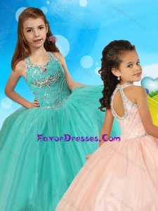 Fashionable Beaded Open Back Lovely Girl Pageant Dress in Turquoise
