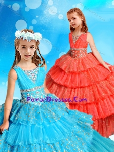 Polka Dot Sequined Lovely Girl Pageant Dress with Ruffled Layers and Beading