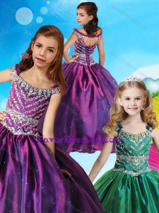Pretty Off the Shoulder Beaded Lovely Girl Pageant Dress in Purple