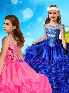 See Through Beaded Decorated Cap Sleeves Lovely Girl Pageant Dress with Scoop