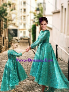 Elegant Long Sleeves Latest Prom Dress with Lace and Modest High Low Little Girl Dress with Half Sleeves