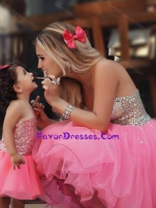 Most Popular Knee Length Latest Prom Dress with Beading and New Style Beaded Little Girl Dress with Strapless