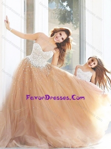 New Arrivals Beaded Latest Prom Dress with Brush Train and Cheap Sweetheart Little Girl Dress with Beading