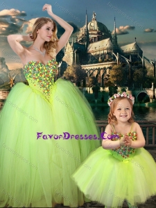 New Arrivals Beaded Really Puffy Latest Prom Dress in Yellow Green and Classical Spaghetti Straps Little Girl Dress with