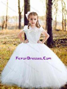 Fashionable Scoop Really Puffy Pretty Flower Girl Dress with Hand Made Flowers and Appliques