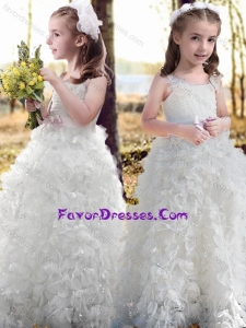 New Arrivals Ruffled and Bowknot White Pretty Flower Girl Dress with Straps