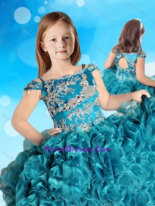 Hot Sale Straps Cap Sleeves Little Girl Pageant Dress in Teal