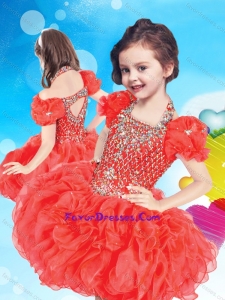 Inexpensive Halter Top Short Lovely Girl Pageant Dress with Beading and Ruffles