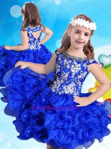 New Arrivals Beaded and Ruffled Scoop Little Girl Pageant Dress in Royal Blue