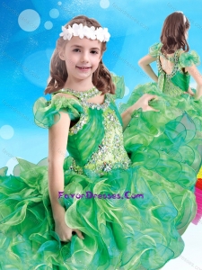 Wonderful Scoop Green Lovely Girl Pageant Dress with Beading and Ruffles