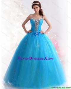 2015 Impression Blue Quinceanera Dresses with Rhinestones and Bowknot