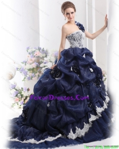 2015 Impression One Shoulder Ruffles Quinceanera Dresses with Hand Made Flowers and Pick Ups