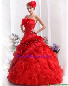 2015 Impression Strapless Dresses for a Quinceanera with Hand Made Flowers