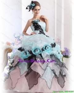 Impression Ruffles Multi Color 2015 Quinceanera Dresses with Hand Made Flowers