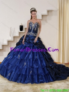 2015 Designer Detachable Embroidery and Beaded Strapless Quinceanera Dress in Navy Blue