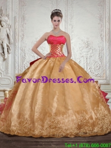 Designer Luxurious Strapless Multi Color Quinceanera Dress with Beading and Embroidery