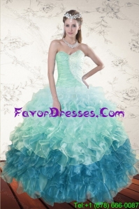 2015 Decent Multi Color Designer Dresses for Quince with Beading and Ruffles