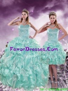 Designer 2015 Fashionable Beading and Ruffles Aqual Blue Quince Dresses