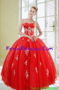 Designer 2015 Popular Red Quinceanera Dresses with Appliques