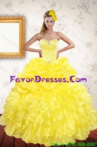 Designer Classical 2015 Yellow Quince Dresses with Beading and Ruffles