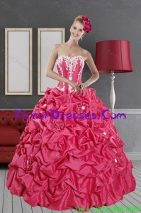 Designer Inexpensive Hot Pink Dresses for Quince with Pick Ups and Appliques