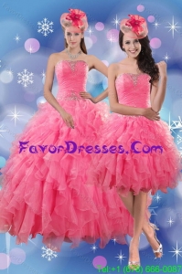 Designer Pretty Rose Pink Quince Dresses with Ruffles and Beading for 2015