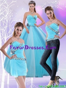 2015 Decent Light Blue Designer Quinceanera Dresses with Ruching and Appliques