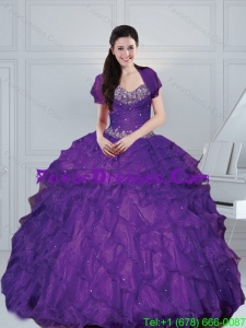 2015 Designer Gorgeous Eggplant Purple Dresses for Quince with Beading and Ruffled Layers