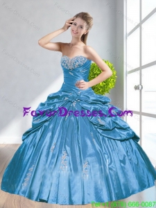 2015 Designer Romantic Baby Blue Quinceanera Dresses with Beading and Pick Ups