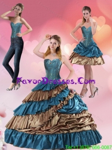 2015 Designer Teal and Brown Sweetheart Sweet 15 Dress with Beading and Ruffled Layers