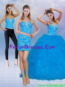 2015 Modest Teal Designer Sweetheart Quince Dresses with Sequins and Ruffles