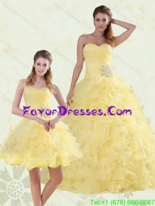 2015 Beaded and Ruffled Sweetheart Quinceanera Dress in Yellow