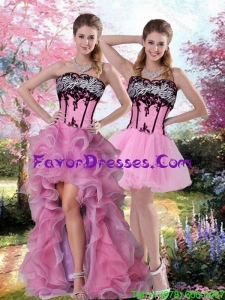 2015 High Low Zebra Printed Prom Dress with Pick Ups and Appliques