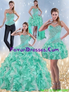 Exclusive Sweetheart Designer Quinceanera Dresses in Apple Green with Ruffles and Beading for 2015