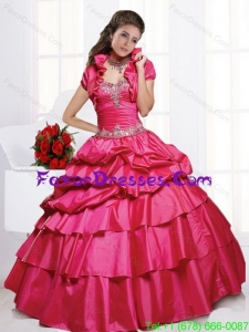 Perfect Red Quinceanera Dresses with Appliques and Pick-ups for 2015