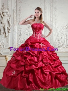 2015 Gorgeous Appliques and Pick Ups Red Sweet 16 Dress