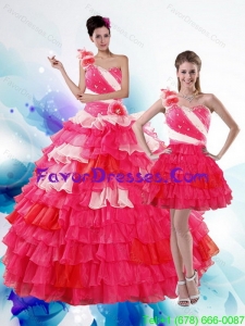2015 Impression Multi Color Quince Dresses with Ruffled Layers and Beading