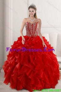 2015 Impression Red Quinceanera Dresses with Beading and Ruffles