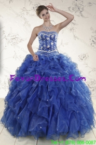 2015 New Style and Impression Royal Blue Quince Dresses with Beading and Ruffles