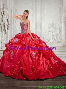 Gorgeous Free and Easy 2015 Red Quinceanera Dresses with Pick ups and Appliques