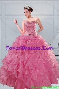 Impression 2015 Beading and Ruffles Quinceanera Dresses in Coral Red