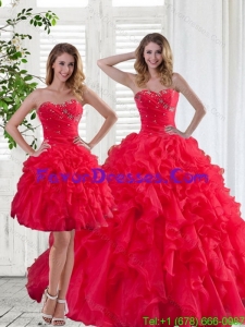 Impression 2015 Red Strapless Quinceanera Dress with Ruffles and Beading
