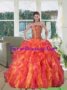 Impression Multi Color Strapless Quince Dress with Beading and Ruffles