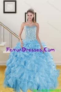 Impression Ruffles and Beading Baby Blue Quince Dresses for 2015