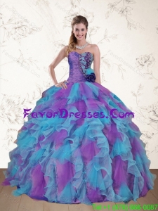 Impression Strapless Beading and Ruffles Multi Color Sweet 15 Dress