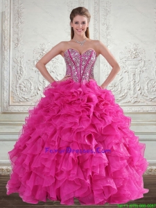 Impression Sweetheart Hot Pink 2015 Quinceanera Gown with Beading and Ruffles